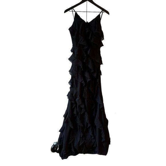 Black Ruffle Formal Gown Prom Dress - Picture 3 of 14